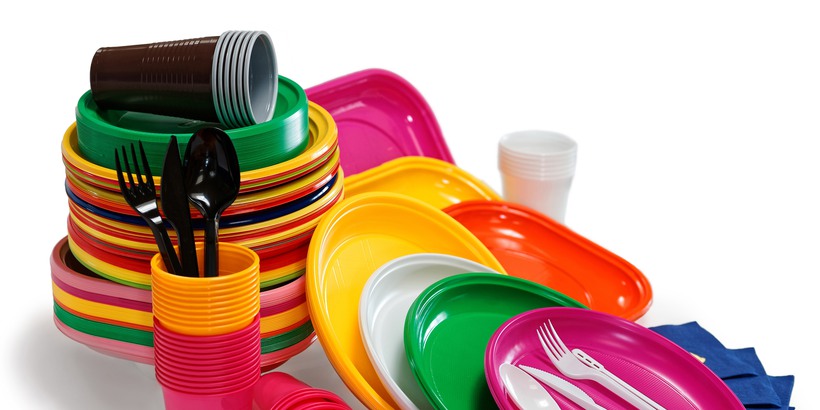 Bright Plastic tableware isolated on the white background
