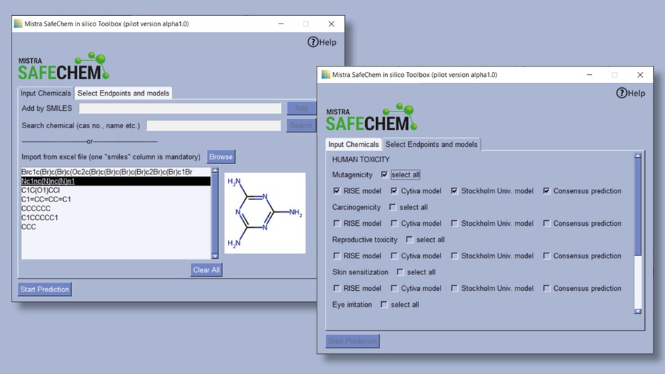 Two screenshots of a computer with the logo for Mistra SafeChem.